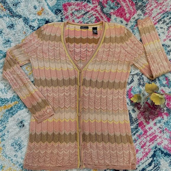 Moda International Sweaters - Moda International Chevron Metallic Cardigan L